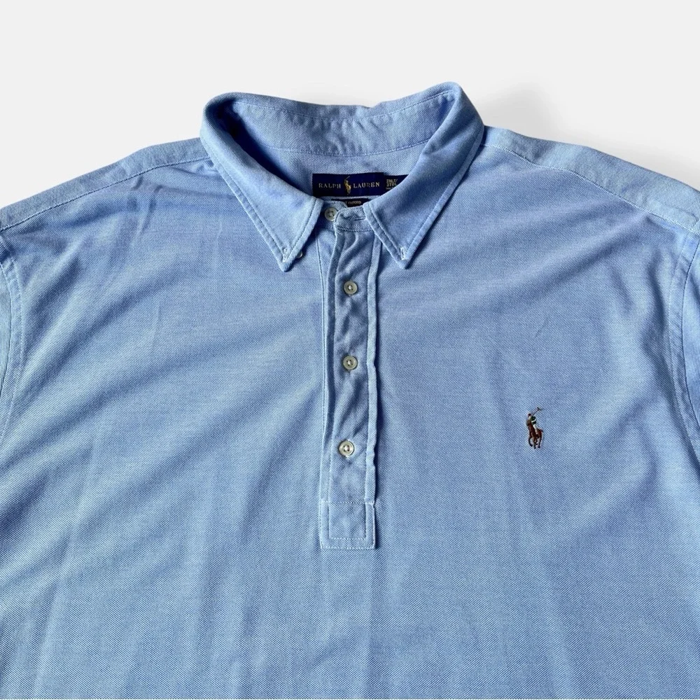 Ralph Lauren Knit Oxford Polo Shirt 3XLT Tall | Light Blue Preppy Classic
